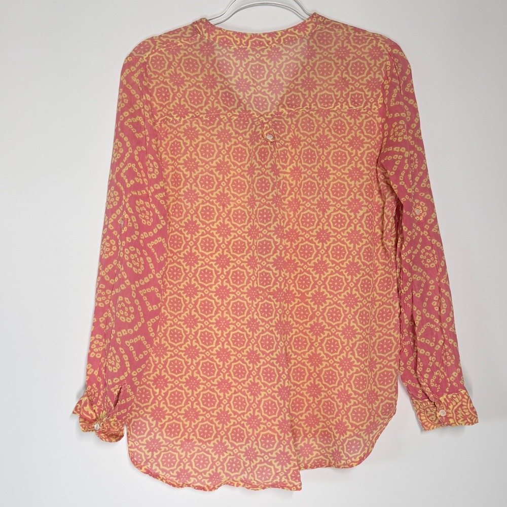 Dolma Womens Pink Yellow Paisley Mixed Print Henley Blouse Boho Small - Picture 7 of 10